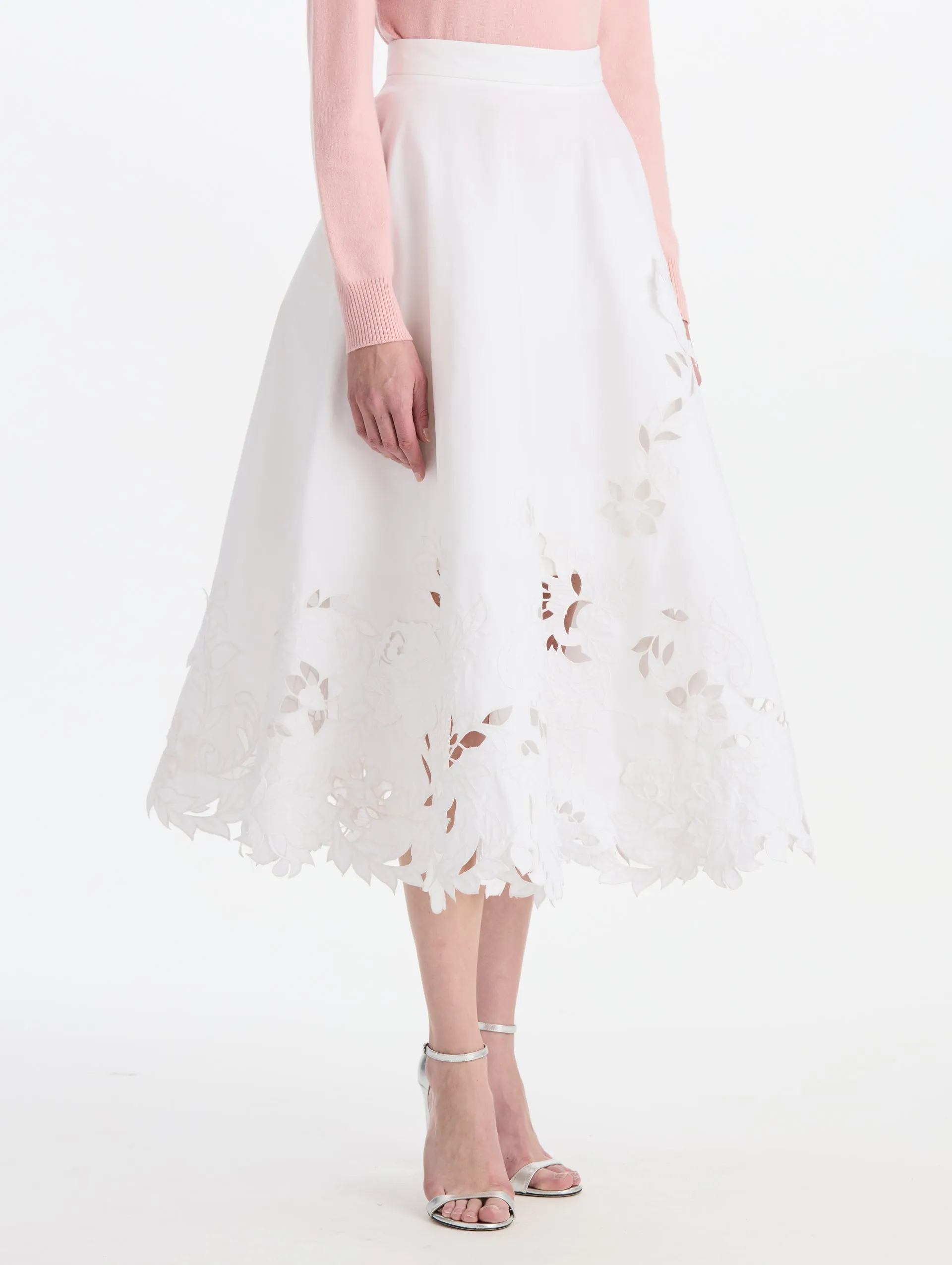 Floral Cutout Cotton Twill Skirt sold by Oscar de la Renta product image thumbnail 4