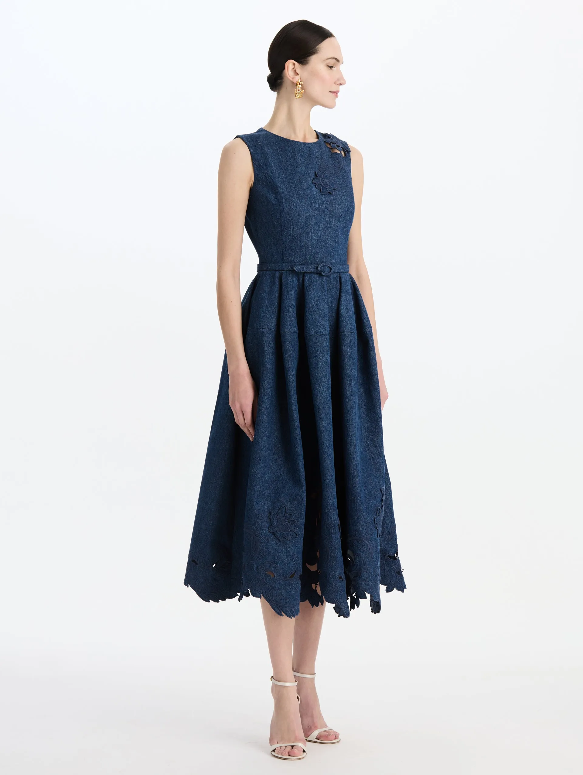 Floral Cutout Denim Midi Dress sold by Oscar de la Renta product image thumbnail 3