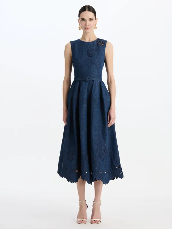 Floral Cutout Denim Midi Dress sold by Oscar de la Renta
