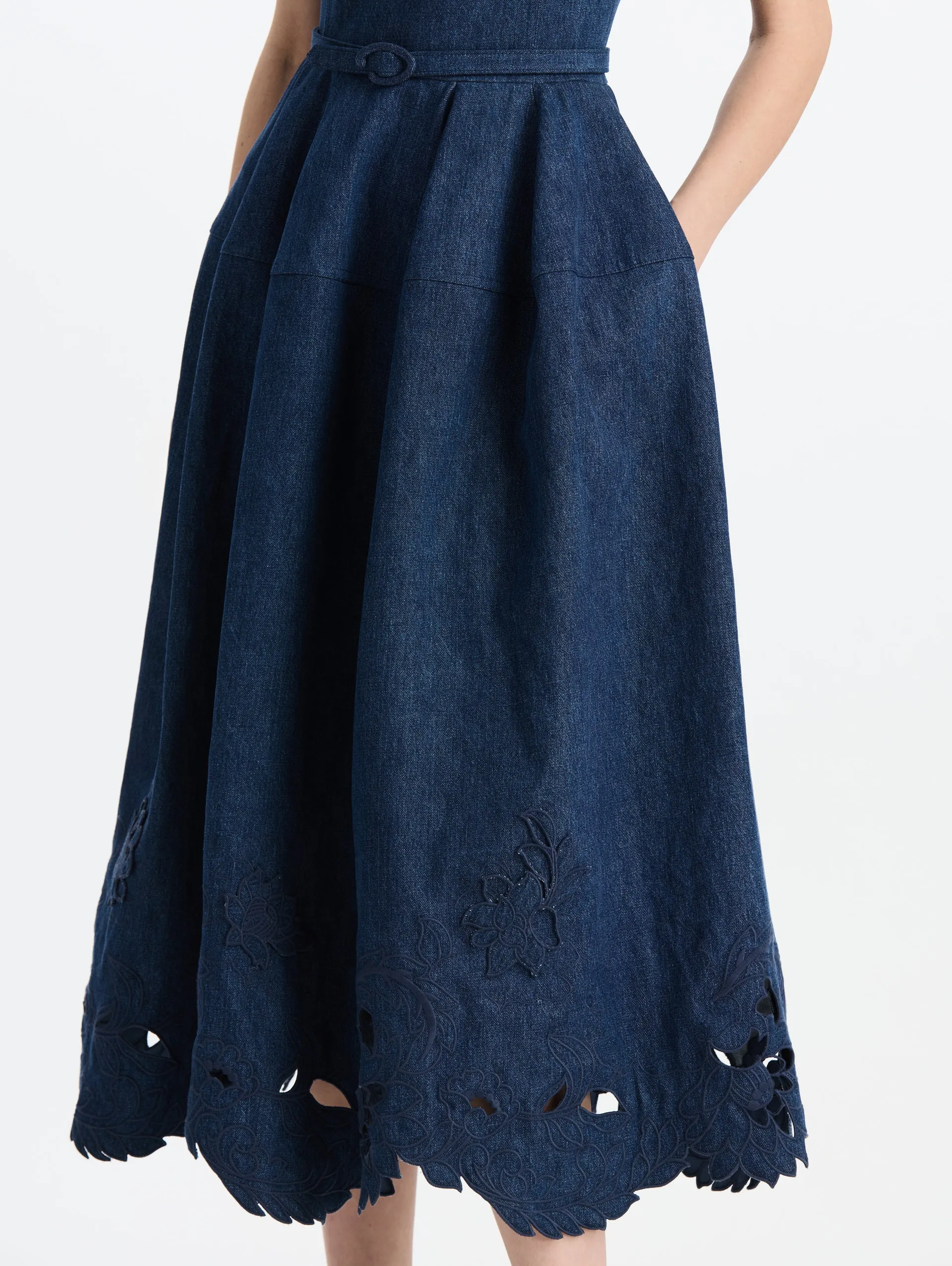 Floral Cutout Denim Midi Dress sold by Oscar de la Renta product image thumbnail 4