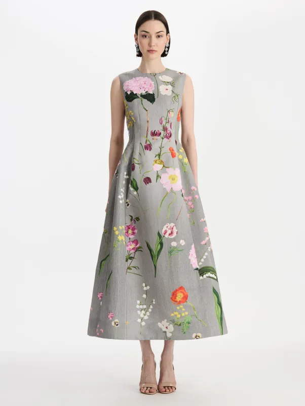Mixed Botanical Faille Cocktail Dress sold by Oscar de la Renta