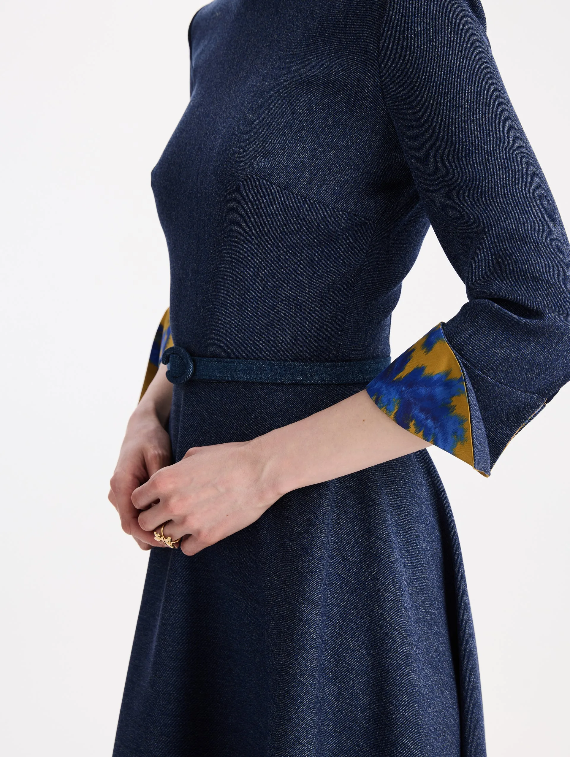 Peony-Printed Wool 3/4 Sleeve Dress sold by Oscar de la Renta product image thumbnail 4