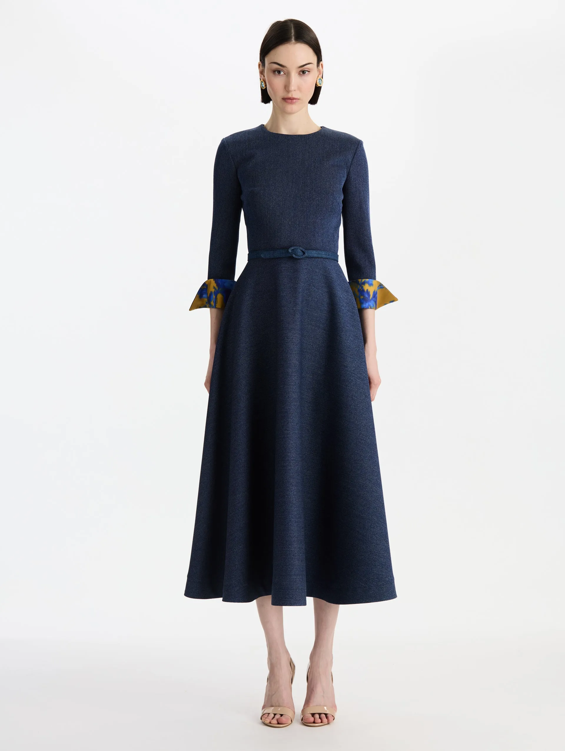 Peony-Printed Wool 3/4 Sleeve Dress sold by Oscar de la Renta