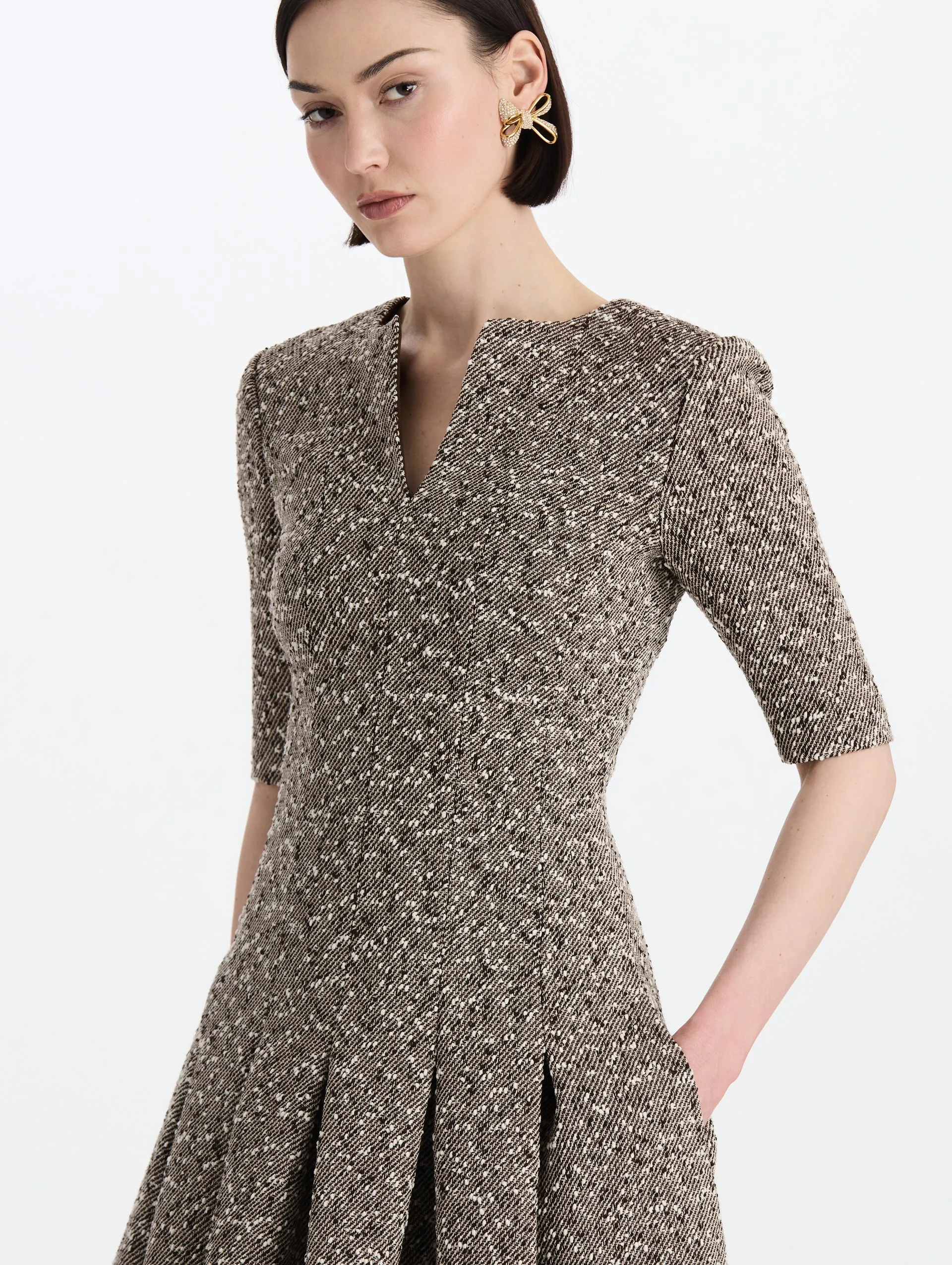Slub Wool Tweed Split-Neck Dress sold by Oscar de la Renta product image thumbnail 4