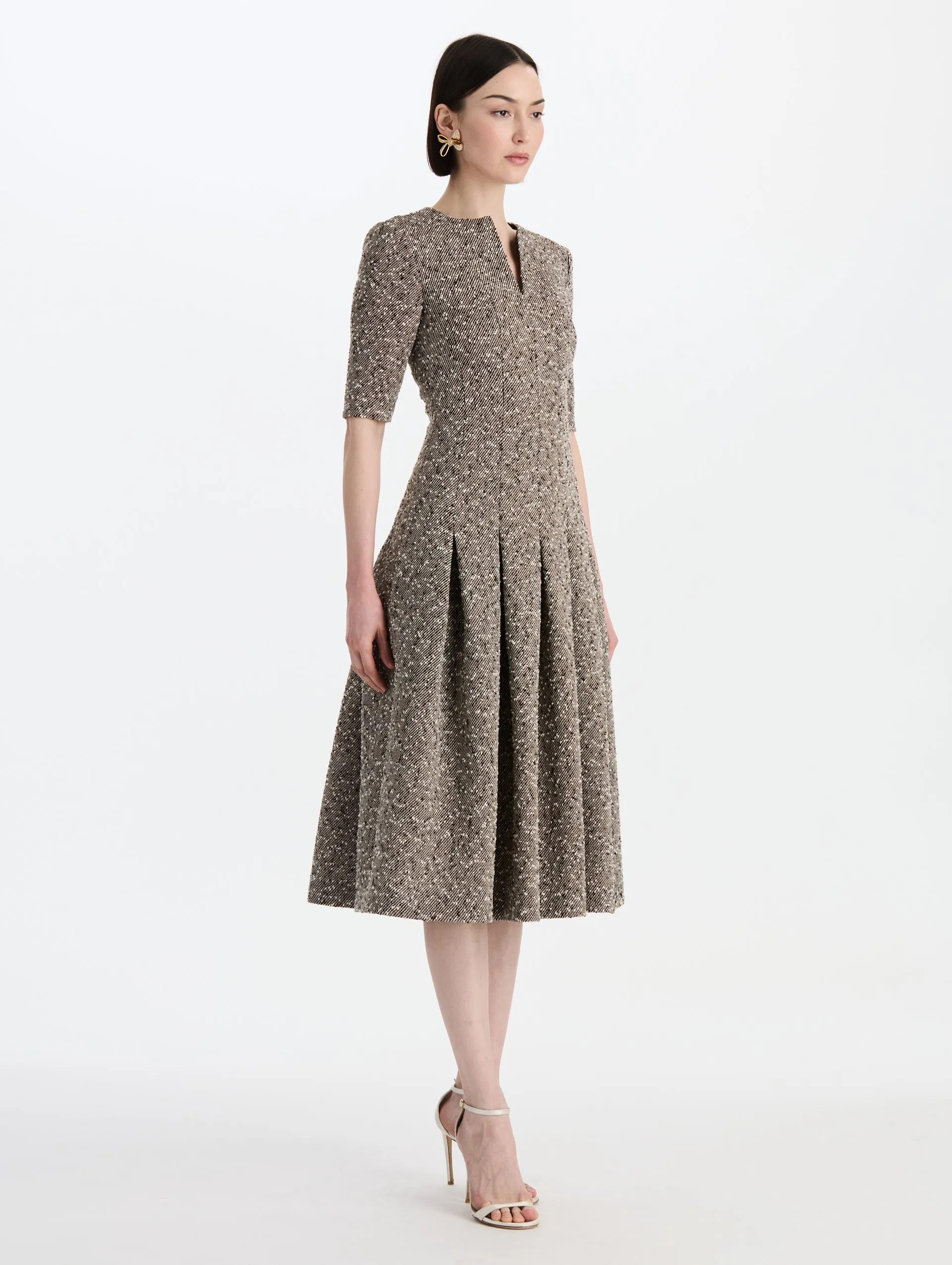 Slub Wool Tweed Split-Neck Dress sold by Oscar de la Renta product image thumbnail 3