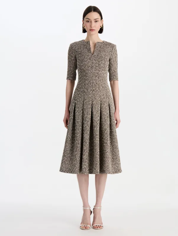 Slub Wool Tweed Split-Neck Dress sold by Oscar de la Renta