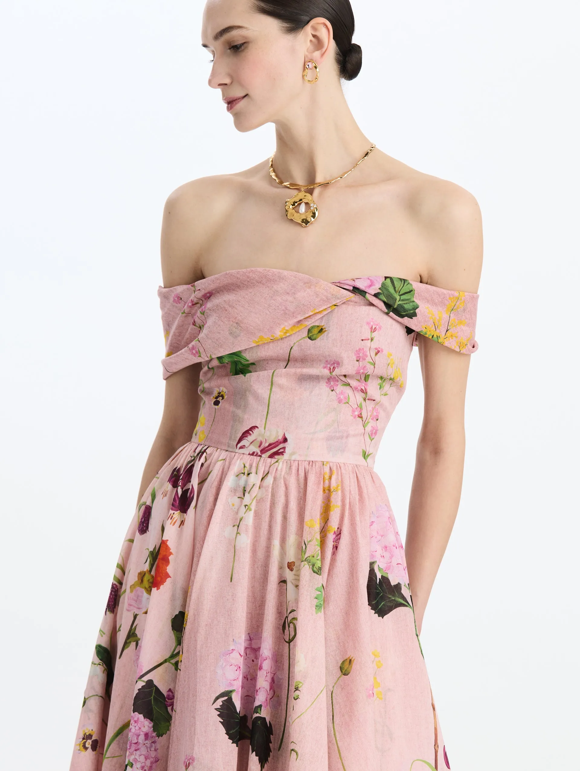 Mixed Botanical Off-Shoulder Dress sold by Oscar de la Renta product image thumbnail 4