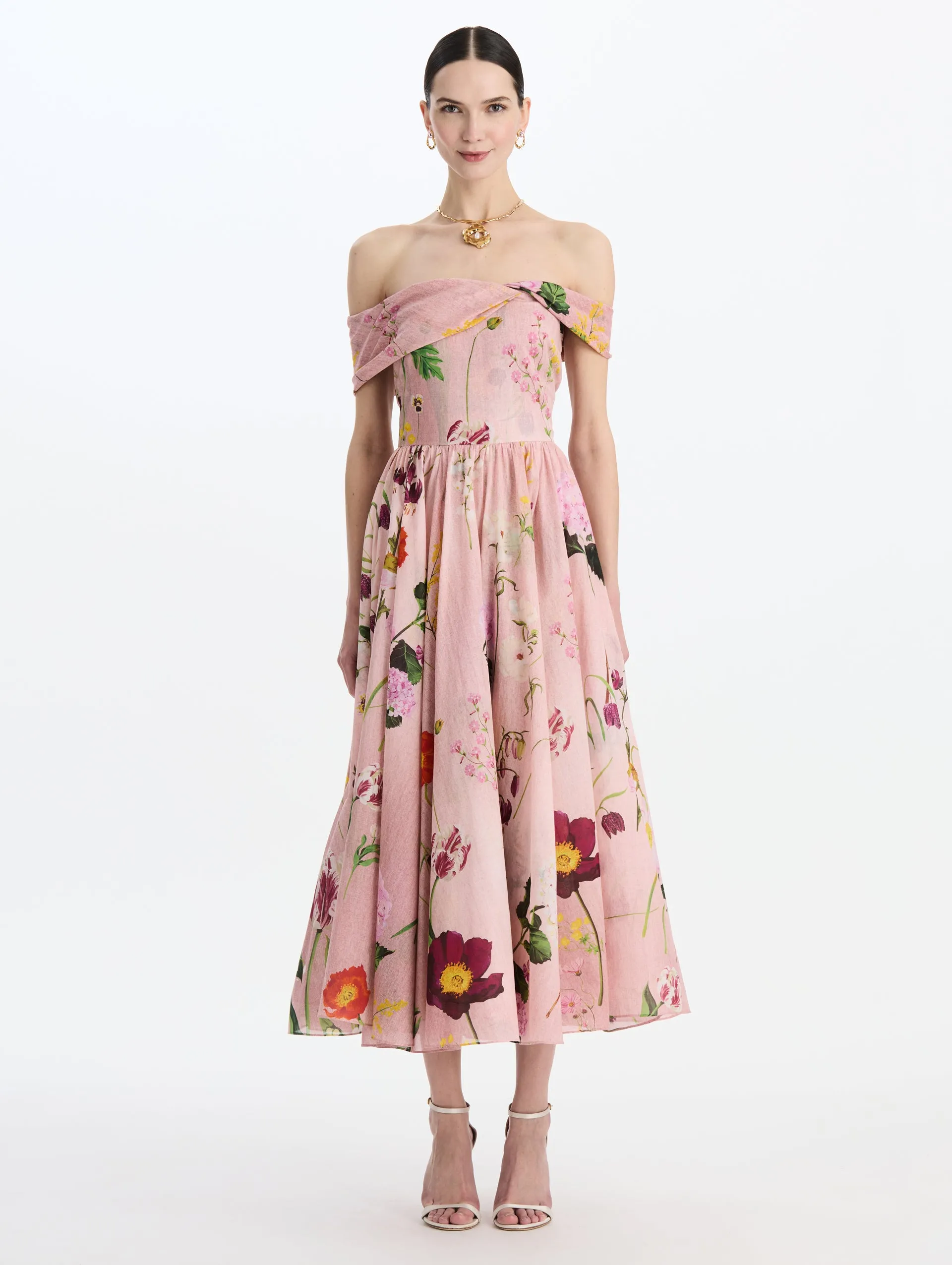 Mixed Botanical Off-Shoulder Dress sold by Oscar de la Renta