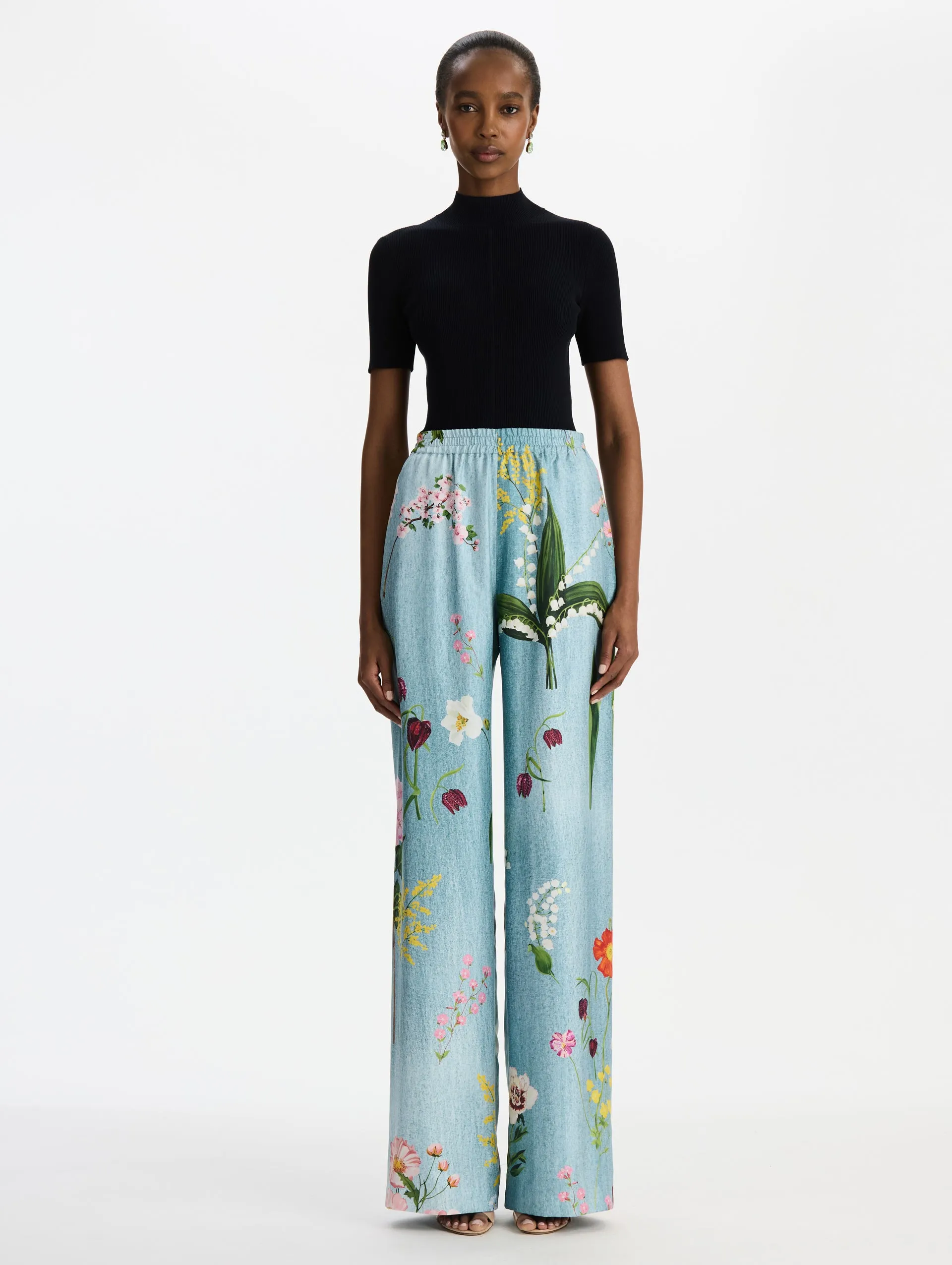 Mixed Botanical Silk Twill Wide Leg Pant sold by Oscar de la Renta