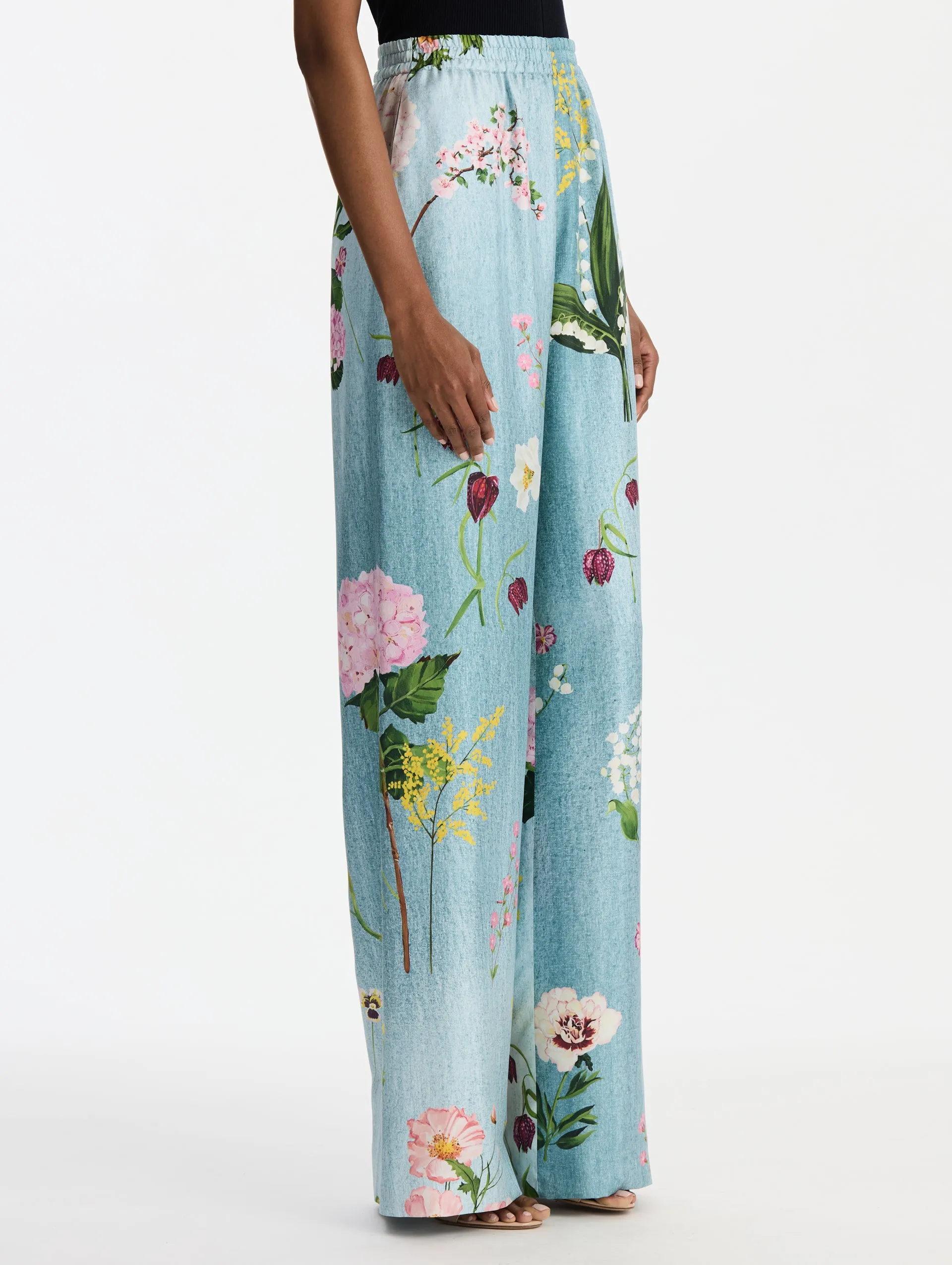 Mixed Botanical Silk Twill Wide Leg Pant sold by Oscar de la Renta product image thumbnail 4