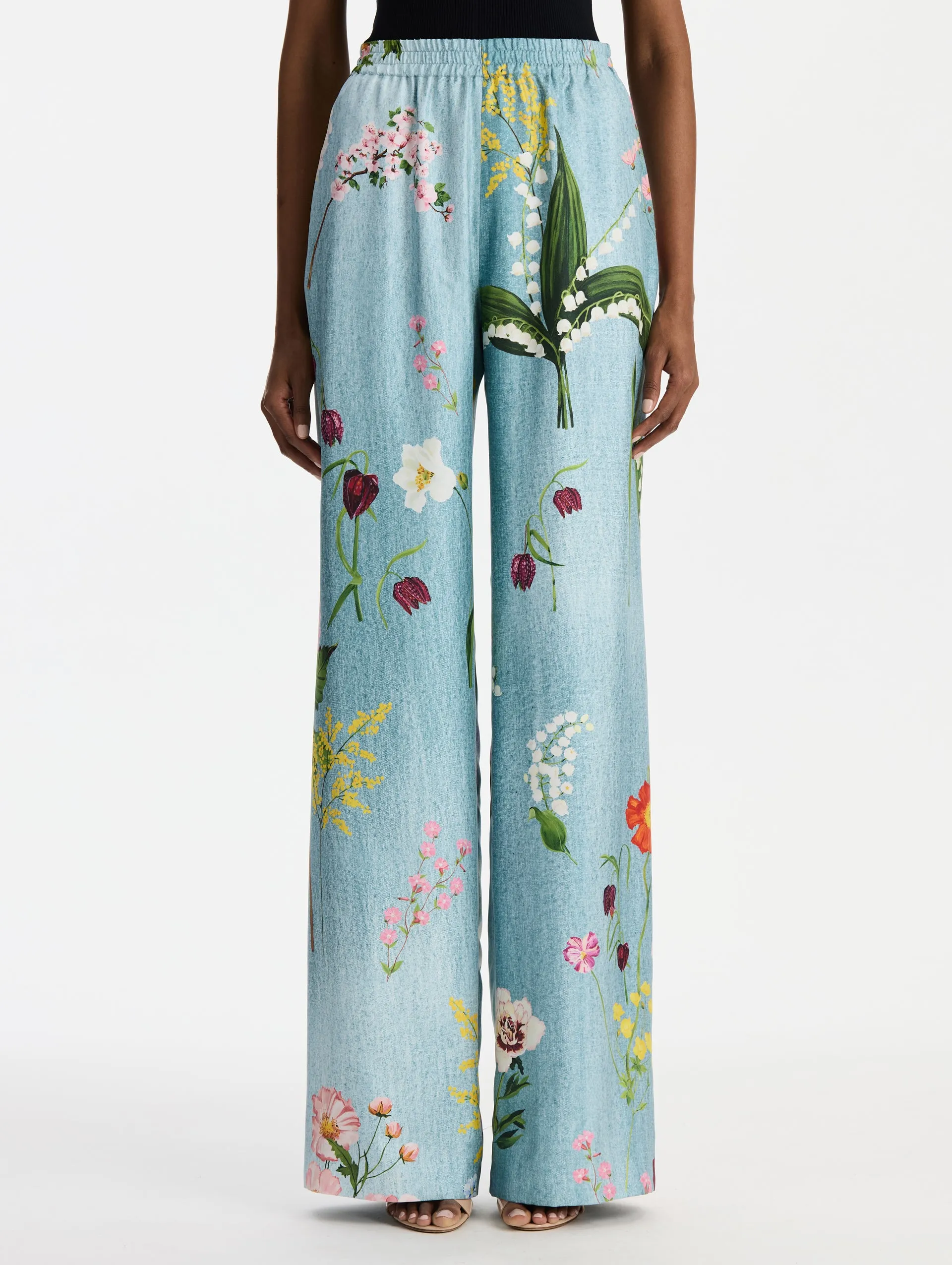 Mixed Botanical Silk Twill Wide Leg Pant sold by Oscar de la Renta product image thumbnail 3