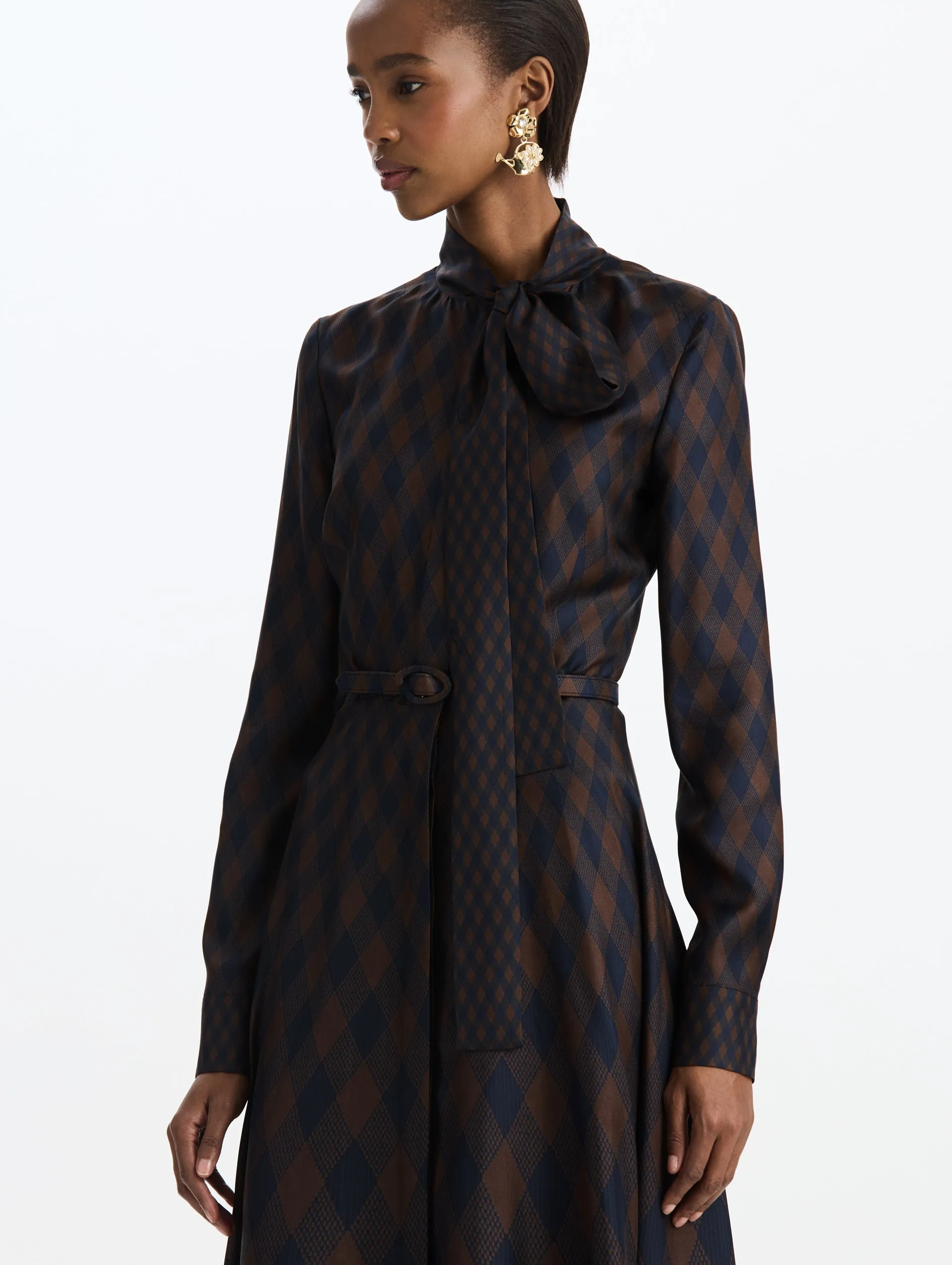 Argyle Silk Twill Tie Neck Dress sold by Oscar de la Renta product image thumbnail 4