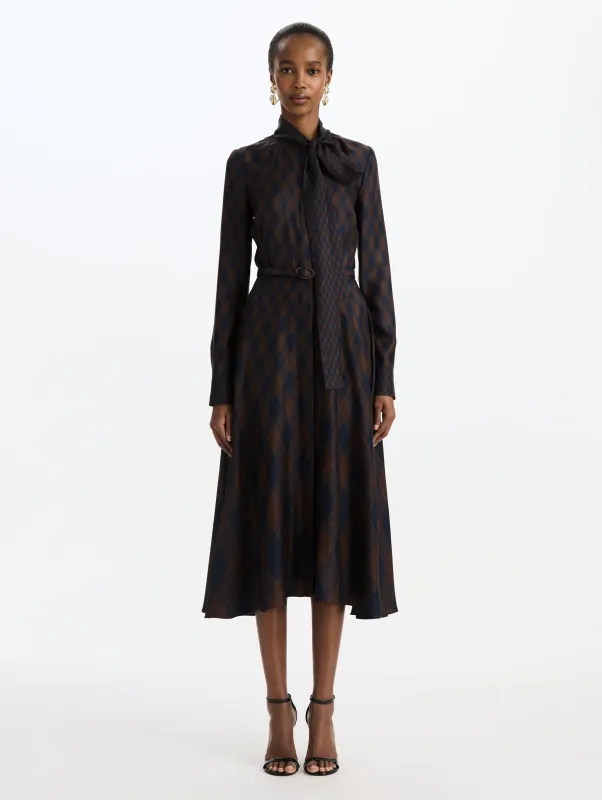 Argyle Silk Twill Tie Neck Dress sold by Oscar de la Renta