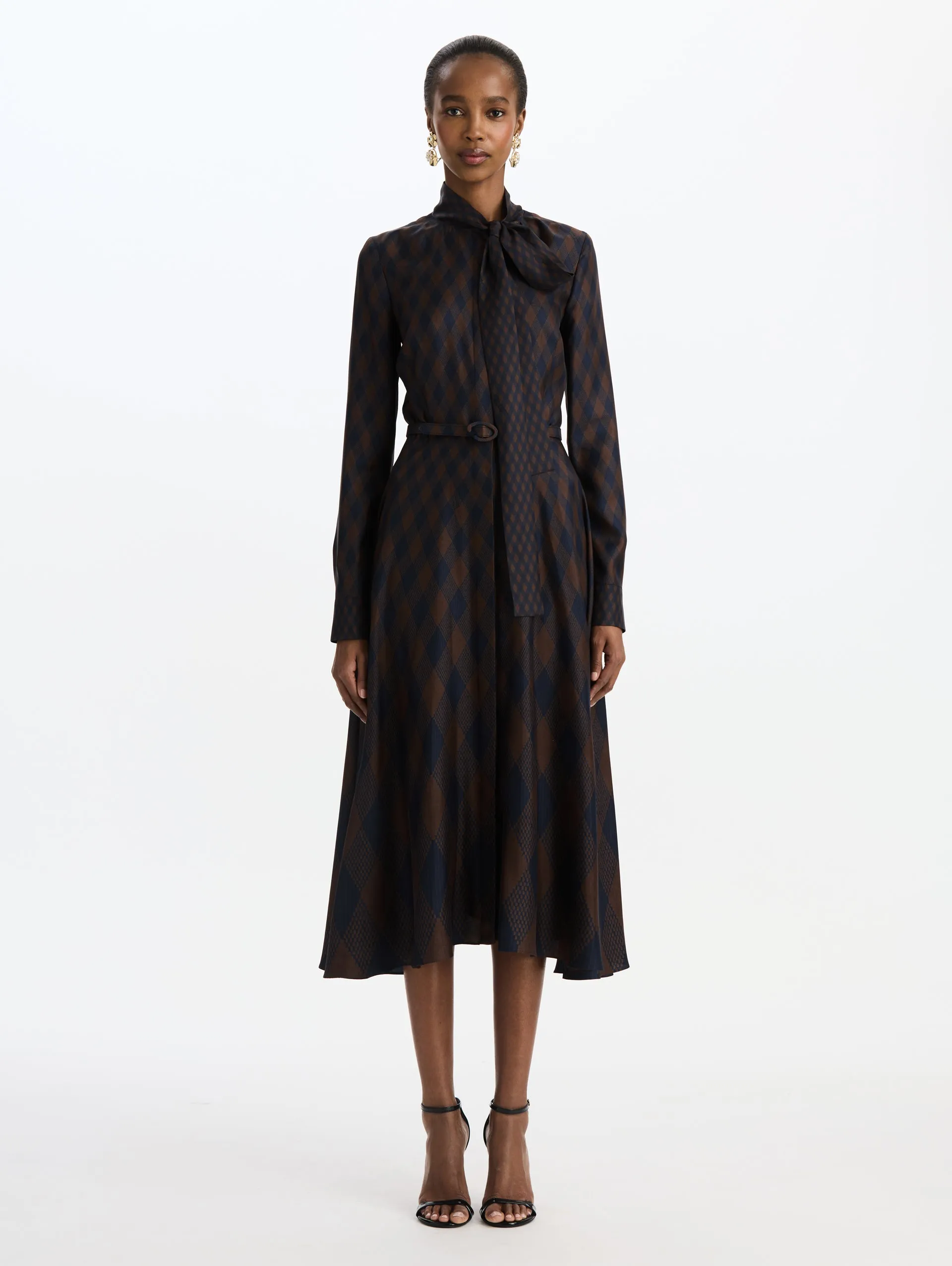 Argyle Silk Twill Tie Neck Dress sold by Oscar de la Renta