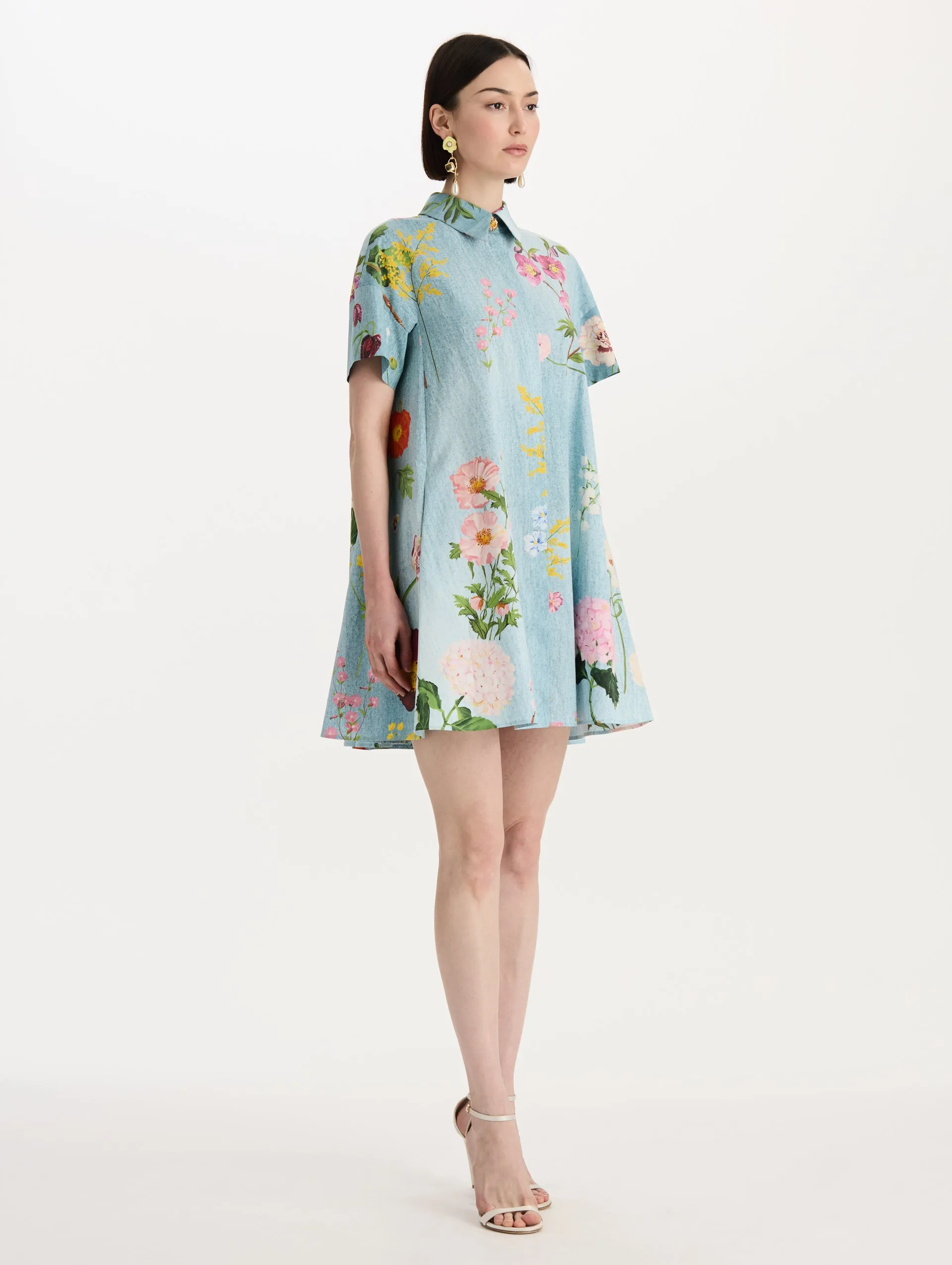 Mixed Botanical Cotton Poplin Shift Dress sold by Oscar de la Renta product image thumbnail 3