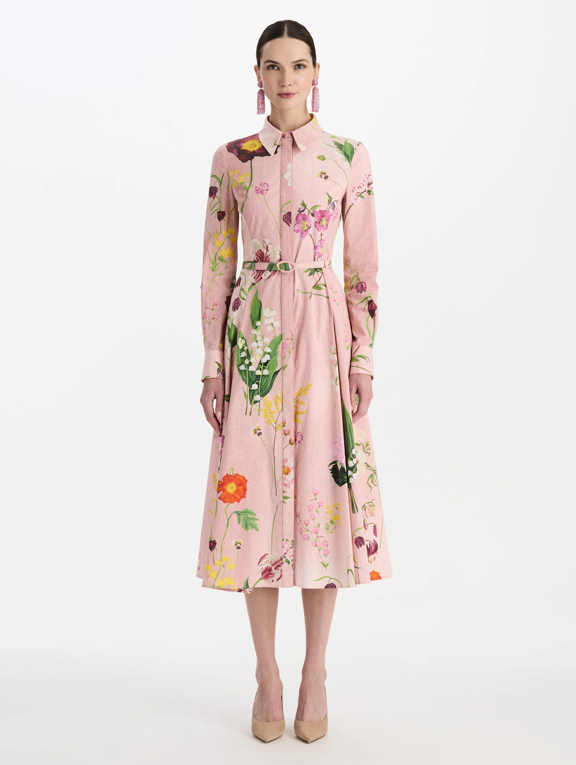Mixed Botanical Cotton Poplin Collared Dress sold by Oscar de la Renta