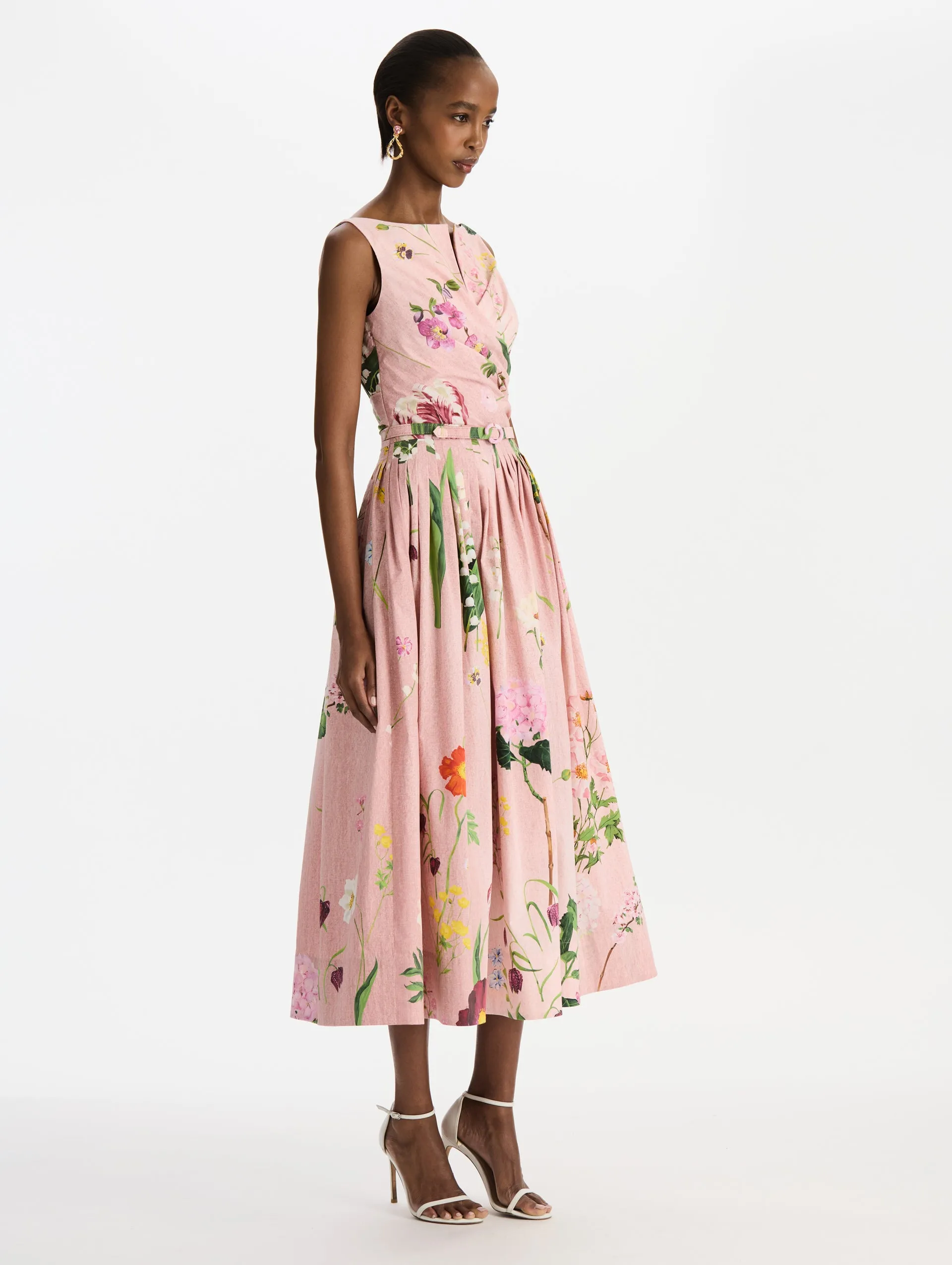 Mixed Botanical Cotton Poplin Draped Dress sold by Oscar de la Renta product image thumbnail 3