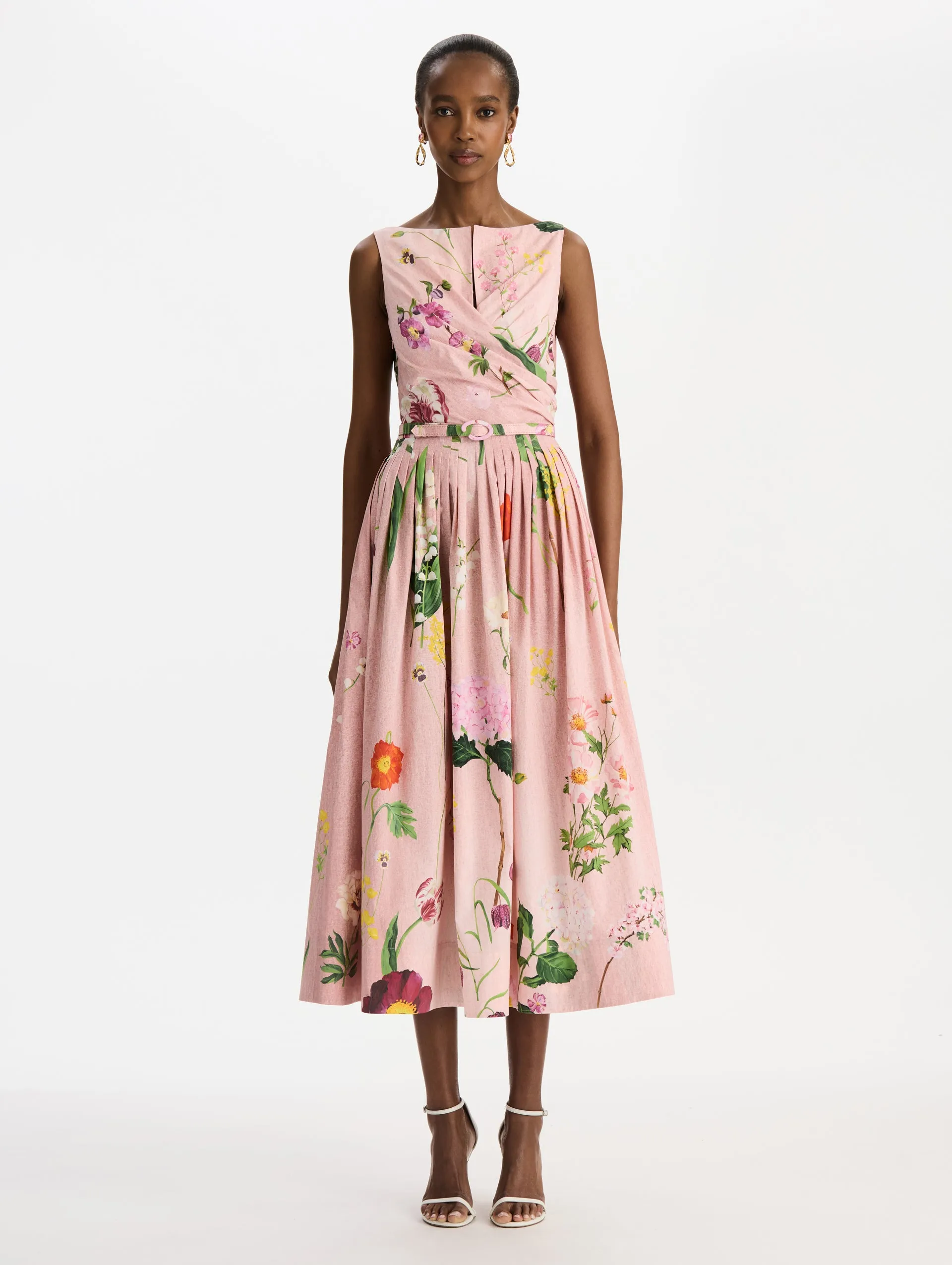 Mixed Botanical Cotton Poplin Draped Dress sold by Oscar de la Renta