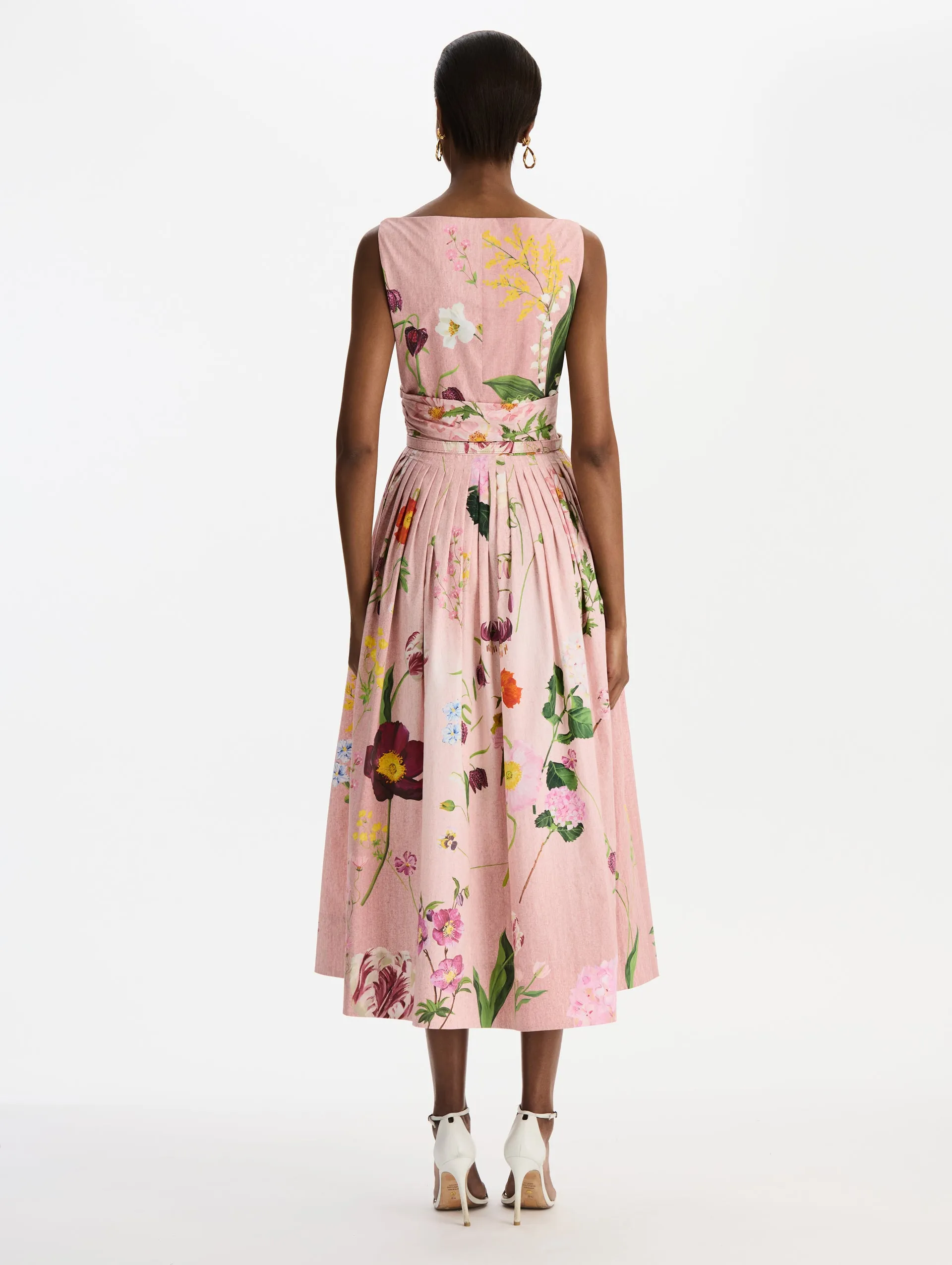 Mixed Botanical Cotton Poplin Draped Dress sold by Oscar de la Renta product image thumbnail 2