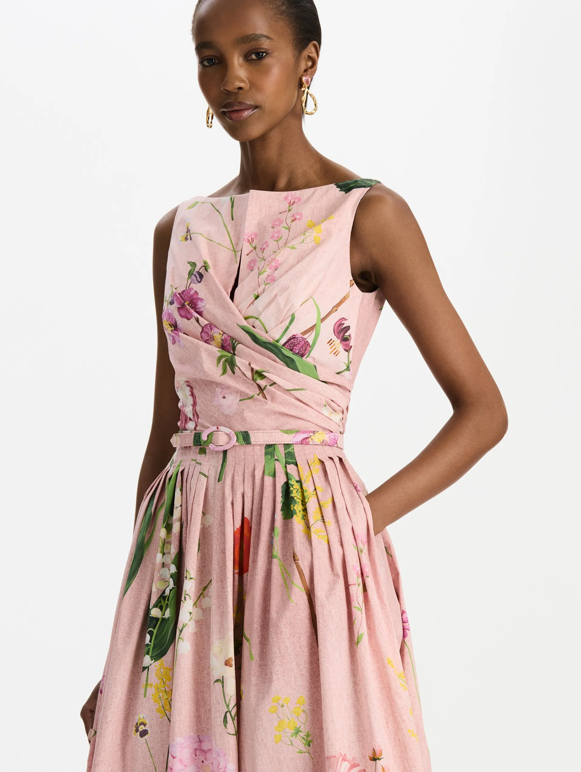 Mixed Botanical Cotton Poplin Draped Dress sold by Oscar de la Renta product image thumbnail 4