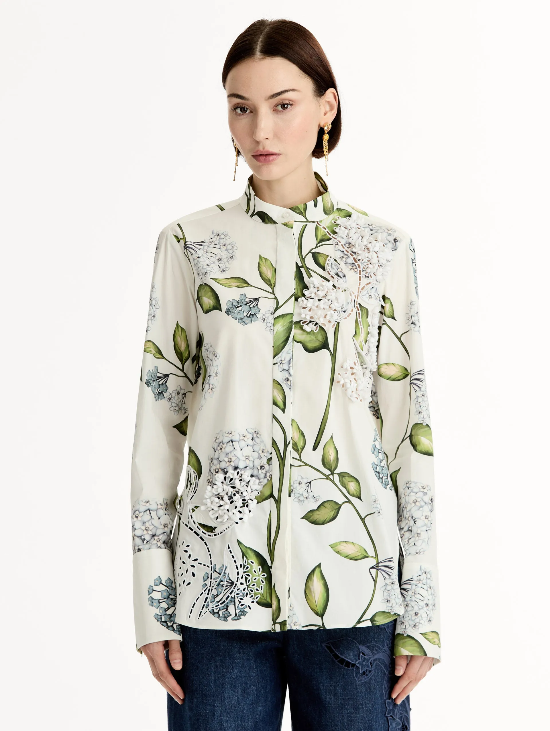 Porcelain Flower Cotton Poplin Blouse sold by Oscar de la Renta product image thumbnail 2
