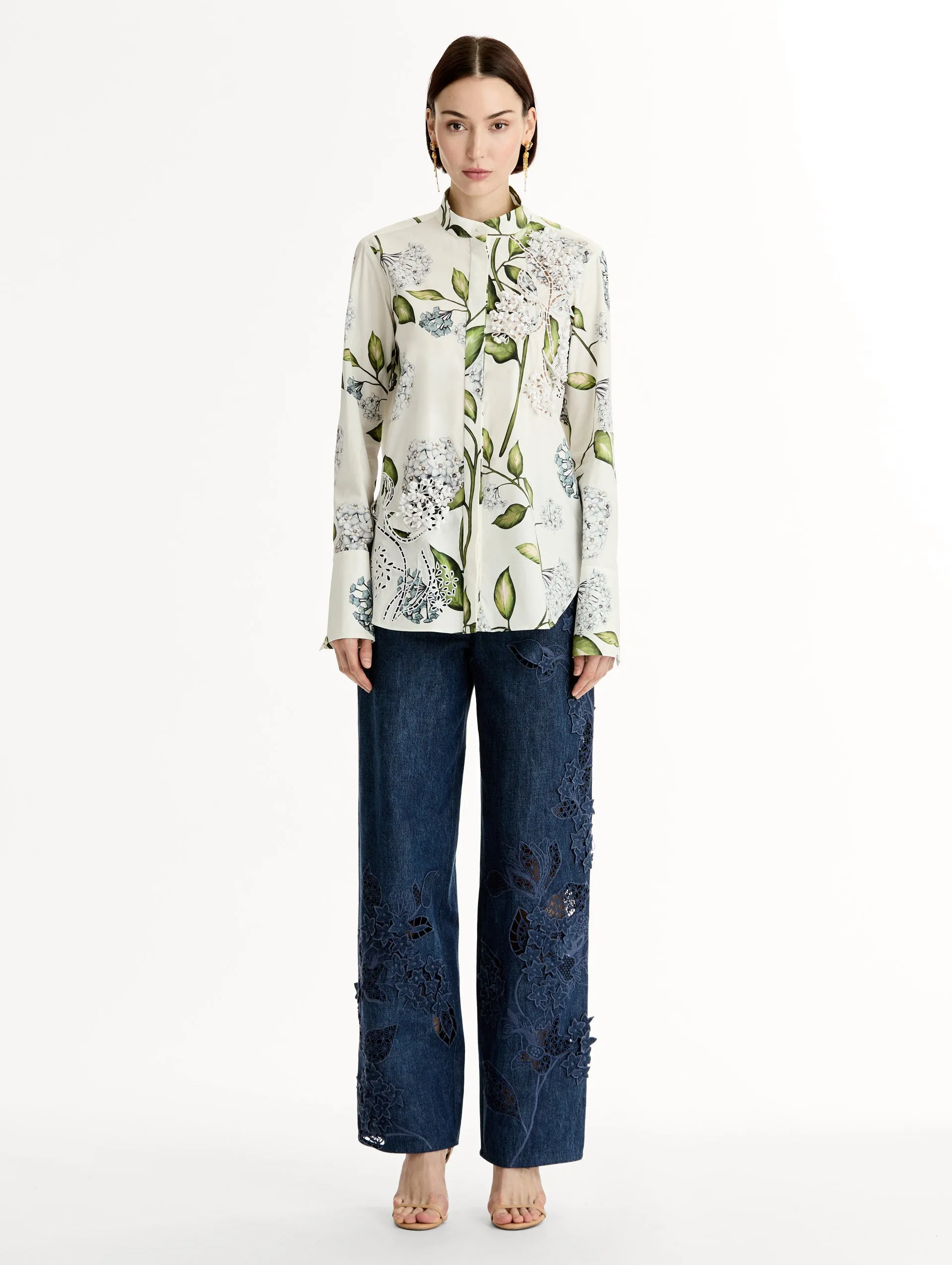 Porcelain Flower Cotton Poplin Blouse sold by Oscar de la Renta product image thumbnail 3