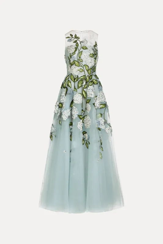 Porcelain Flower Embroidered Gown made by Oscar de la Renta