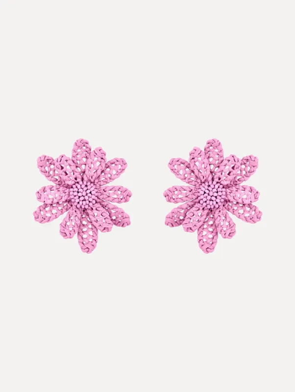 Large Woven Raffia Flower Earrings made by Oscar de la Renta
