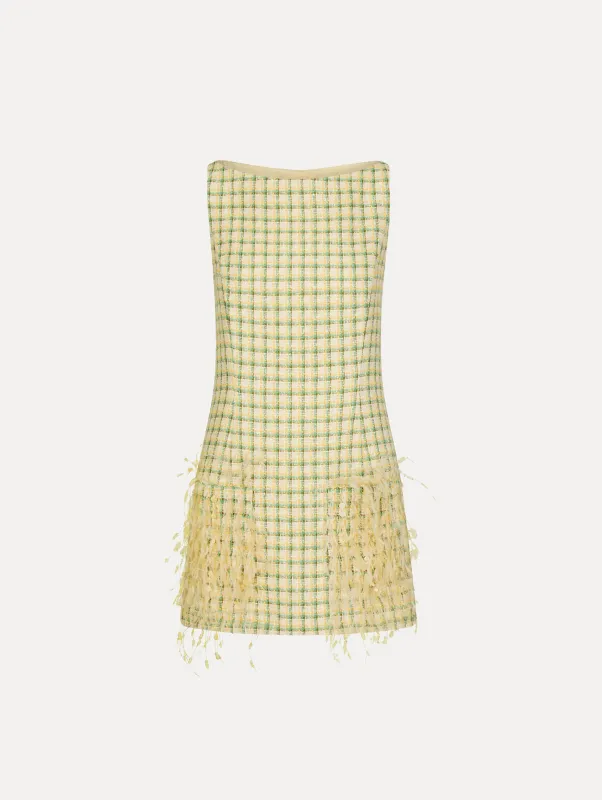 Point d’Esprit Feather Embroidered Checked Tweed Dress made by Oscar de la Renta