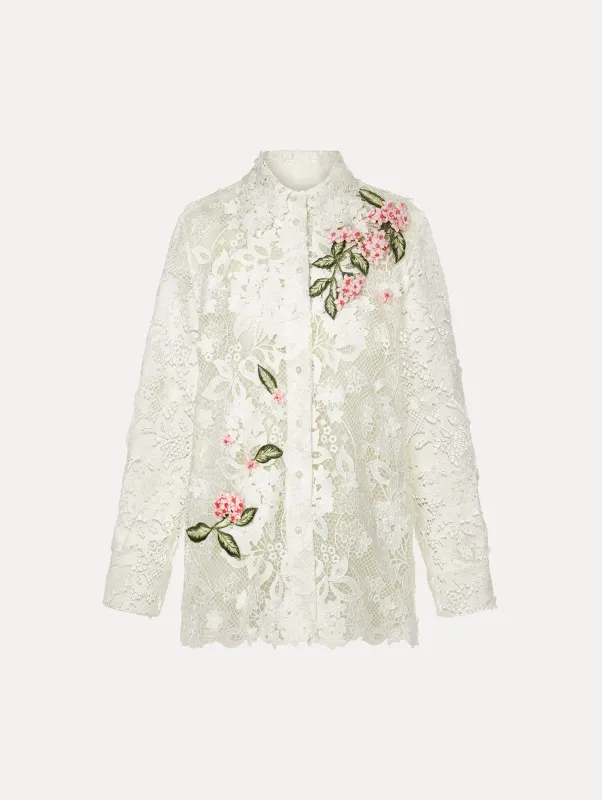 Porcelain Flower Guipure Blouse made by Oscar de la Renta
