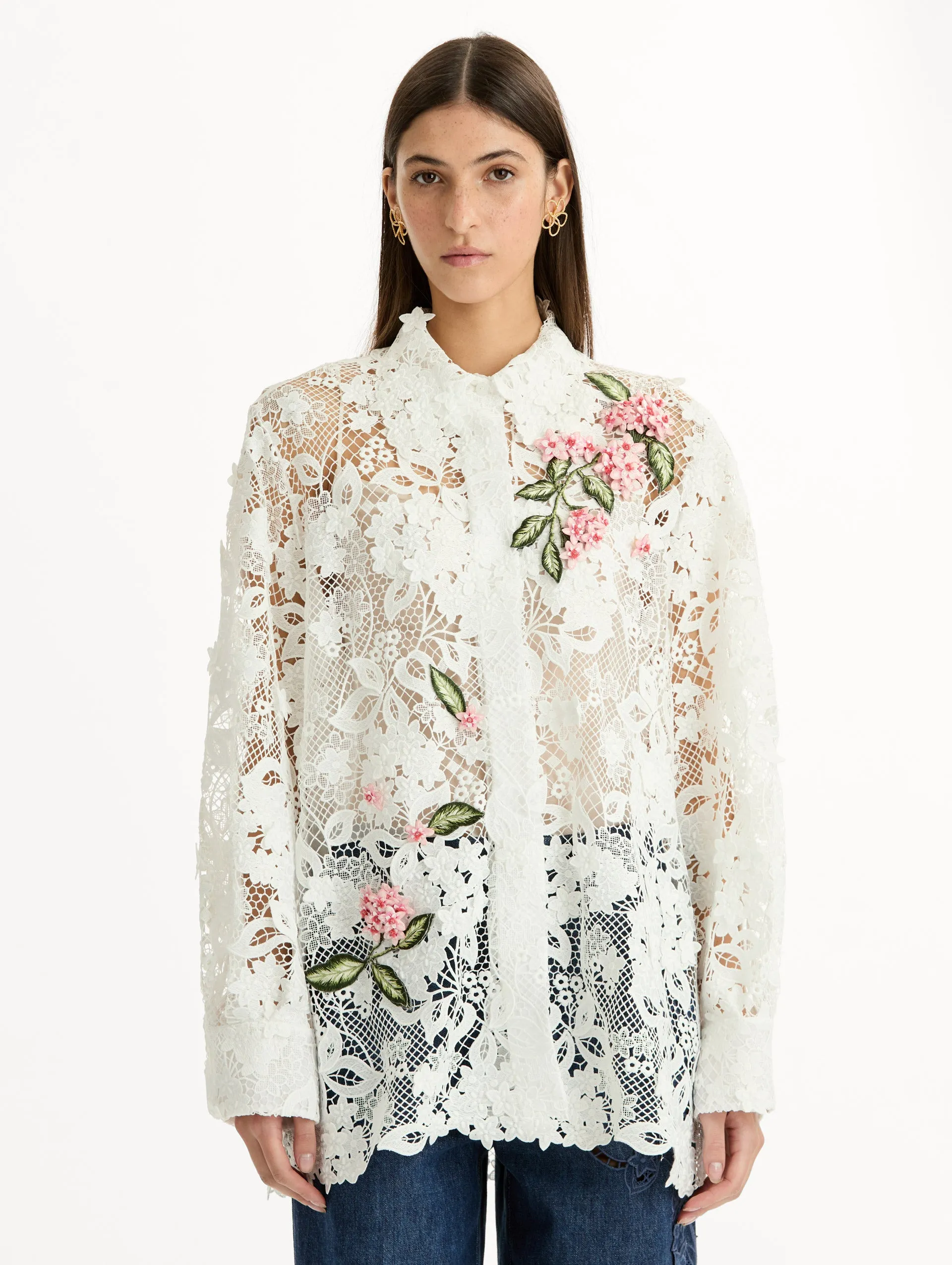 Porcelain Flower Guipure Blouse sold by Oscar de la Renta product image thumbnail 2