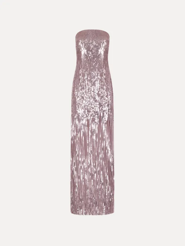 Sequin Fringe Strapless Gown made by Oscar de la Renta