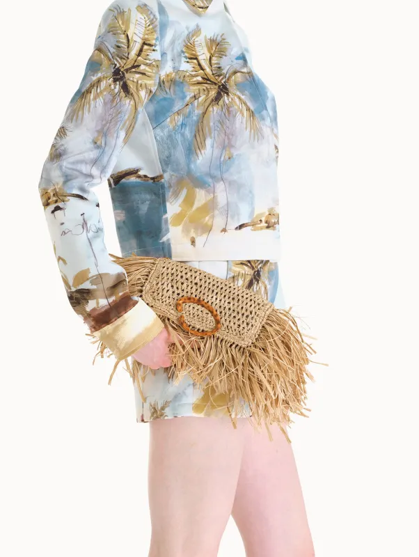 Raffia Fringe O Pochette made by Oscar de la Renta