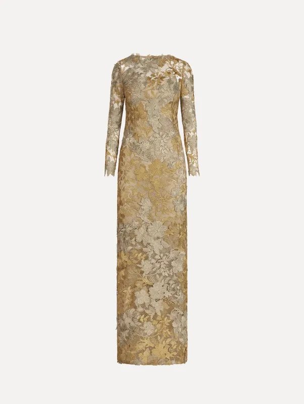 Hibiscus Metallic Guipure Gown made by Oscar de la Renta