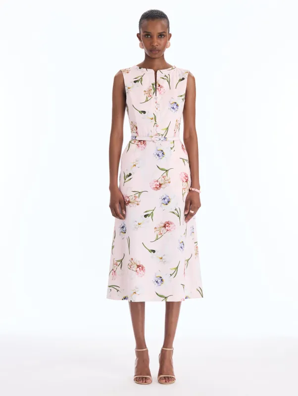 Painted Iris Cotton Poplin Split-Neck Dress made by Oscar de la Renta