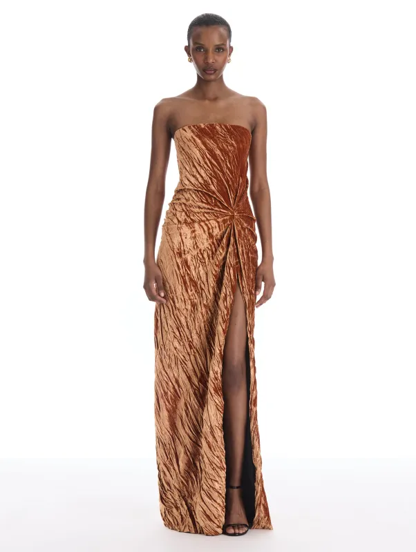Crinkled Velvet Drape-Detailed Gown made by Oscar de la Renta