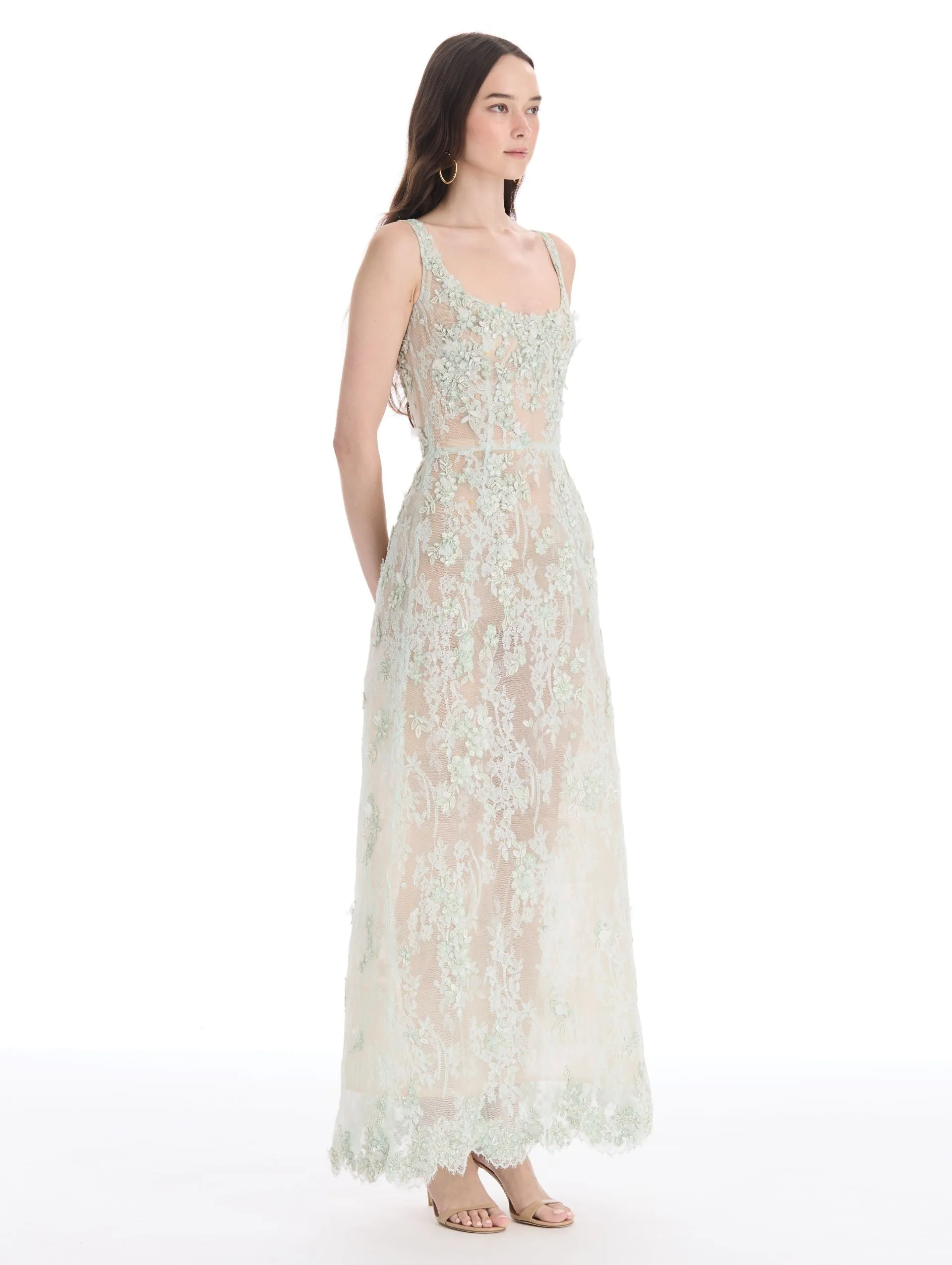 Floral Embroidered Chantilly Lace Gown sold by Oscar de la Renta product image thumbnail 3