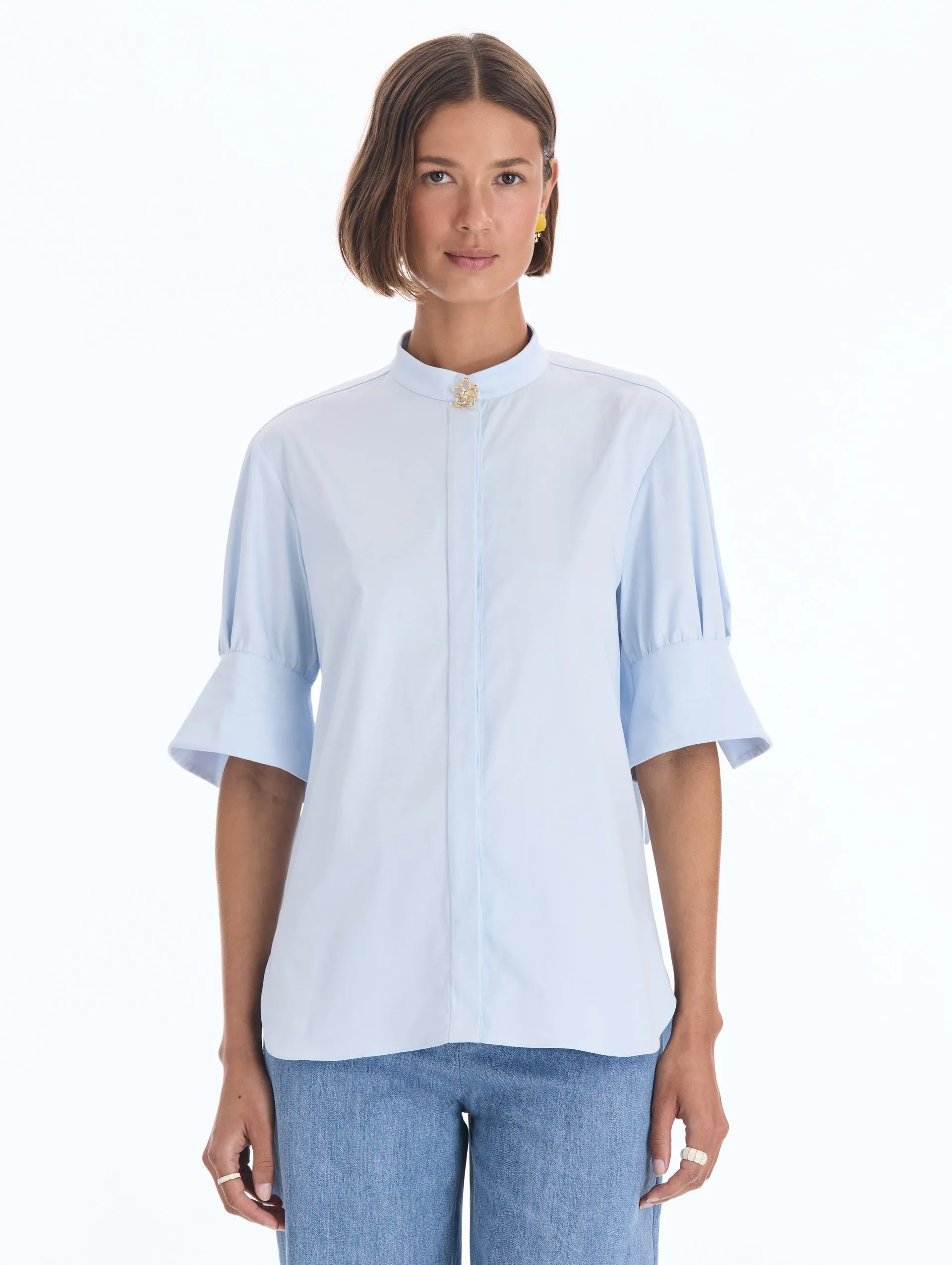 Floral Detailed Cotton Poplin Blouse sold by Oscar de la Renta
