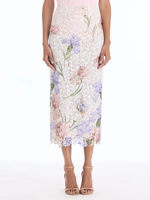 Degradé Painted Iris Guipure Pencil Skirt made by Oscar de la Renta