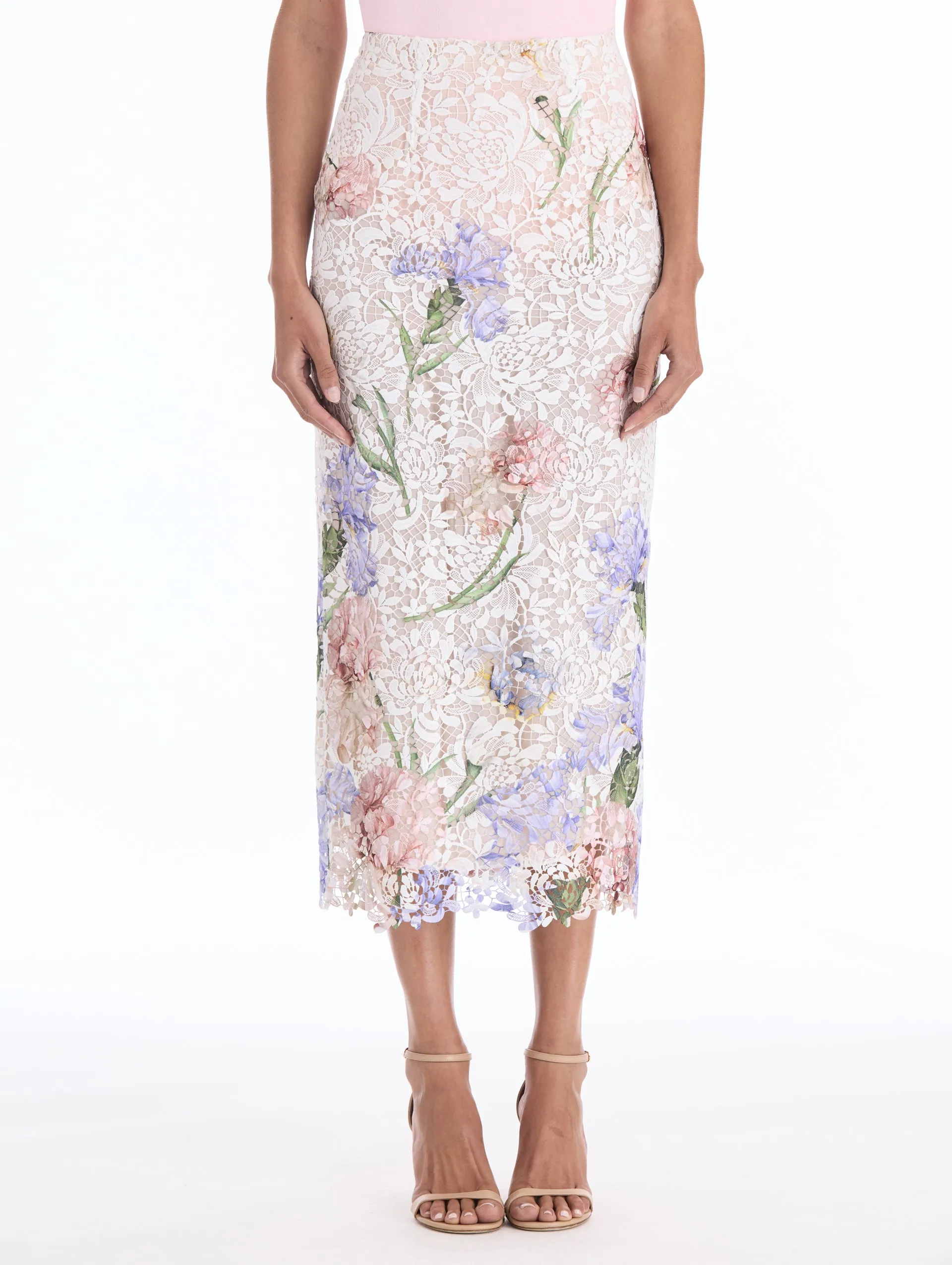 Degradé Painted Iris Guipure Pencil Skirt sold by Oscar de la Renta