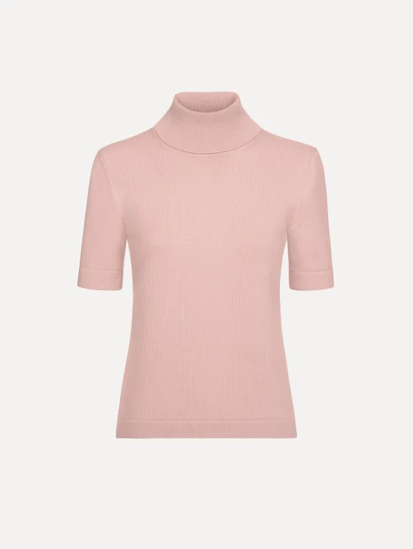 Turtleneck Wool Short-Sleeve Pullover made by Oscar de la Renta