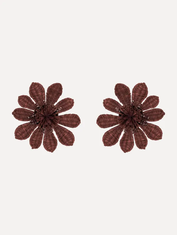 Woven Raffia Flower Clip-On Earrings made by Oscar de la Renta