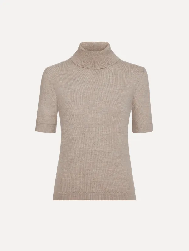 Turtleneck Wool Short-Sleeve Pullover made by Oscar de la Renta