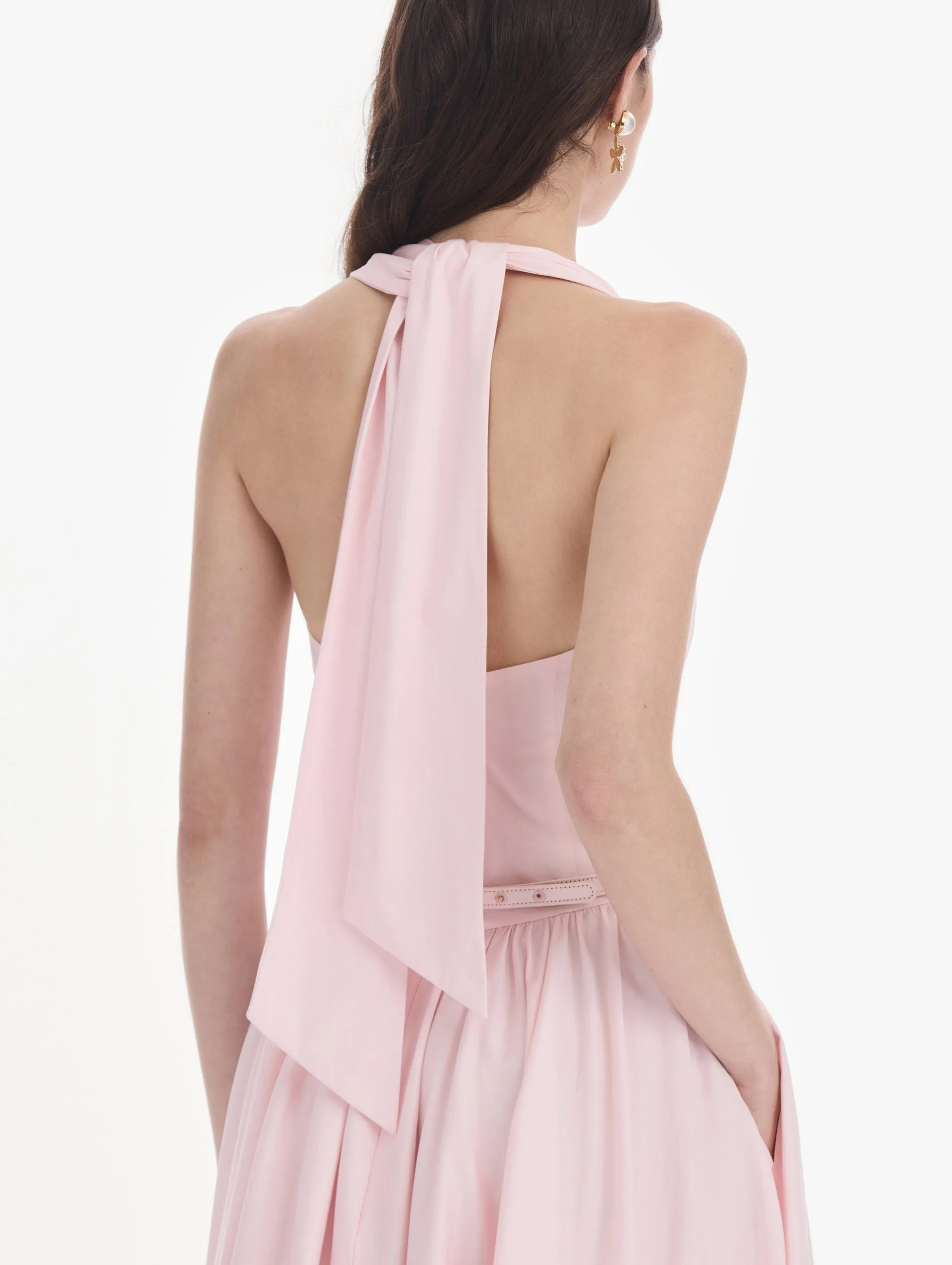 Sleeveless Stretch Cotton Poplin Sateen Day Dress sold by Oscar de la Renta product image thumbnail 5