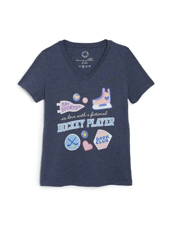 In Love with a Fictional Hockey Player Women's V-Neck T-Shirt (Print Shop) sold by Out of Print