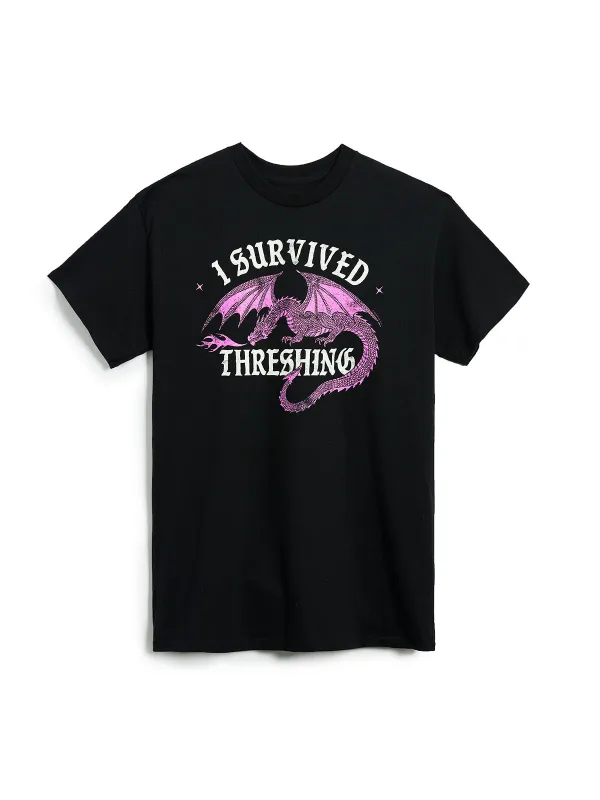 Fourth Wing: I Survived Threshing (Pink Dragon) Unisex T-Shirt sold by Out of Print