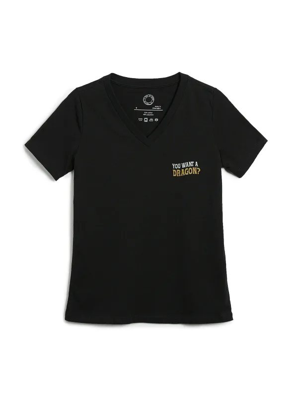 Fourth Wing: Want A Dragon – Women's V-Neck T-Shirt (Print Shop) sold by Out of Print