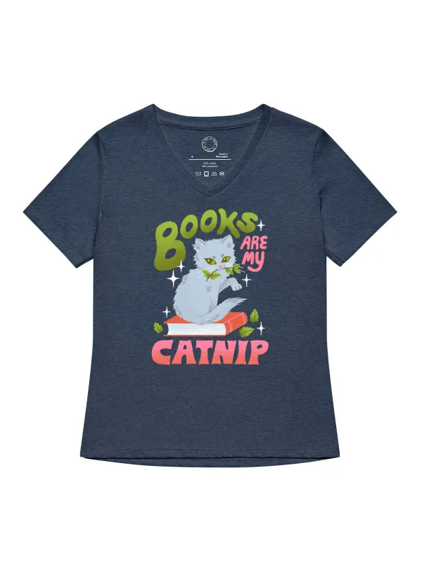 Books Are My Catnip Women's V-Neck T-Shirt (Print Shop) sold by Out of Print