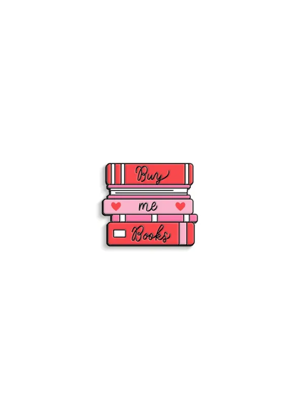 Buy Me A Book Stack enamel pin made by Out of Print