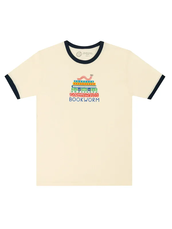 Bookworm Unisex Ringer T-Shirt made by Out of Print
